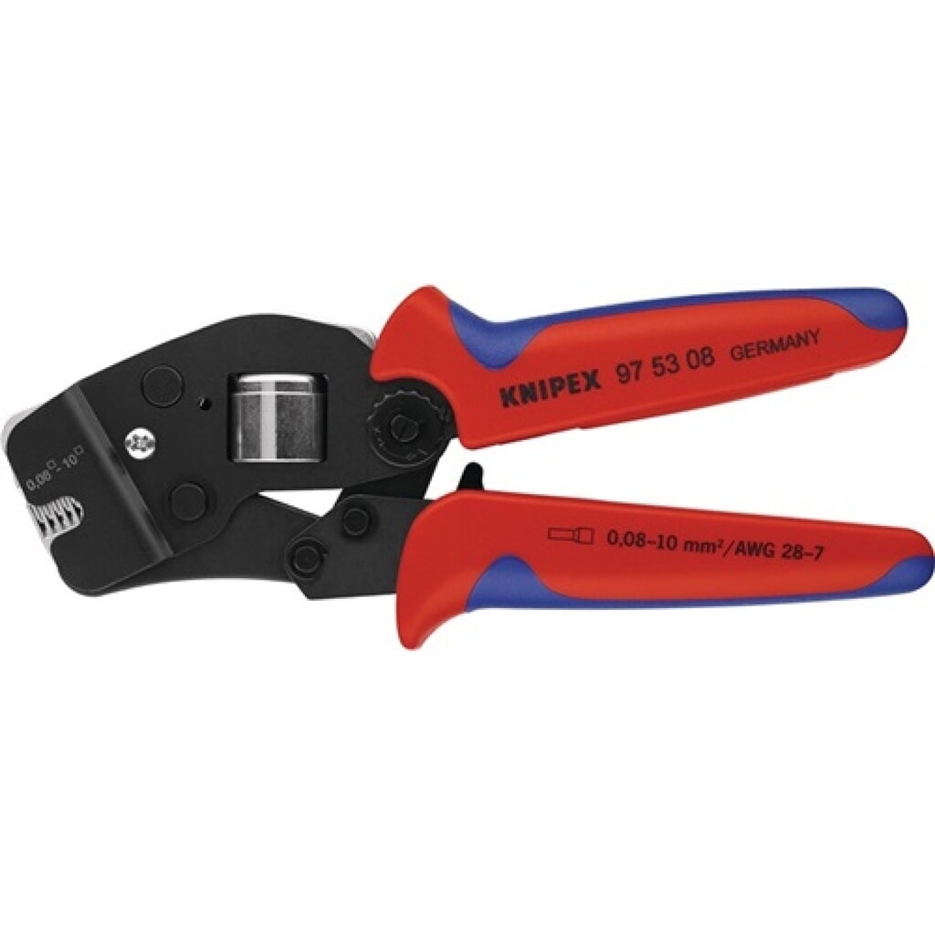 Produktabbildung: Crimpzange Gesamt-L.190mm 0,08-10,0 (AWG 28-7) mm² brün.2K-Hülle KNIPEX