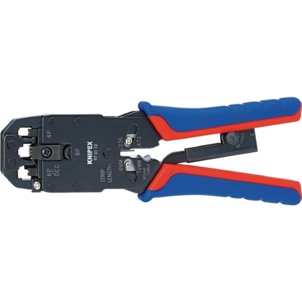 Produktabbildung: Crimpzange L.200mm brün. Westernstecker RJ10/11/12/45 KNIPEX m.Mehrkomp.-Hüllen