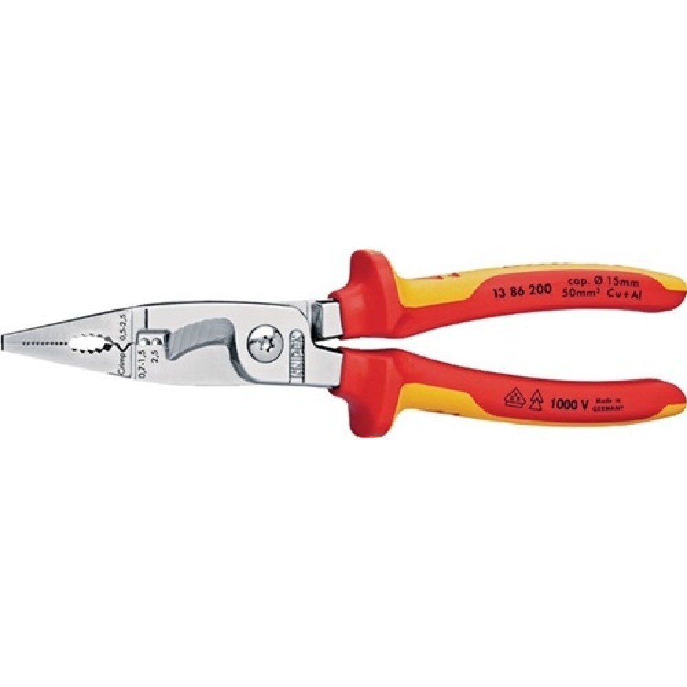 Produktabbildung: Elektroinstallationszange L.200mm VDE verchr.2K-Hülle o.Öffnungsf.KNIPEX