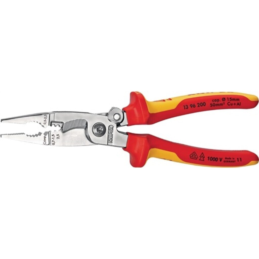 Produktabbildung: Elektroinstallationszange L.200mm VDE verchr.2K-Hülle m.Öffnungsf.KNIPEX