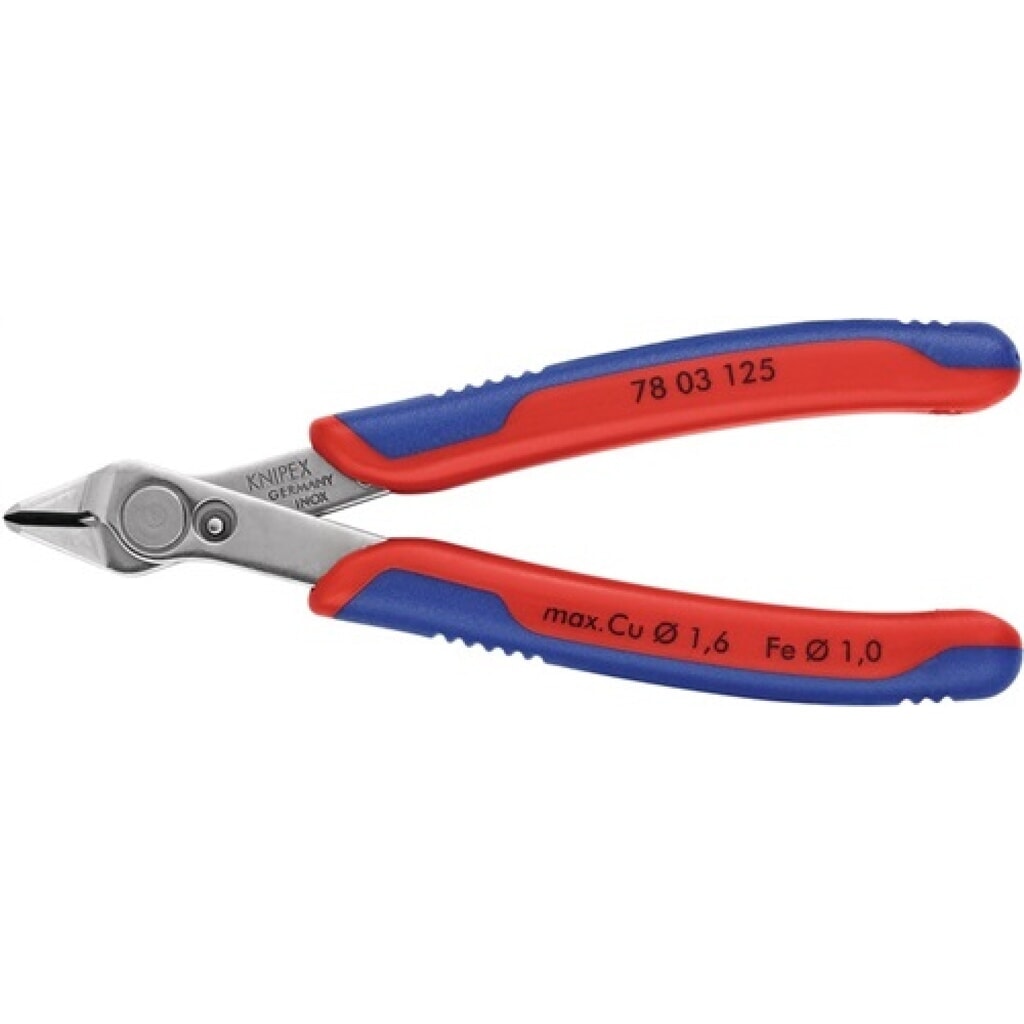 Elektron.Seitenschneider schmal brüniert m.Feder L.125mm KNIPEX m.Ku.-Hüllen Produktabbildung: Elektron.Seitenschneider schmal brüniert m.Feder L.125mm KNIPEX m.Ku.-Hüllen