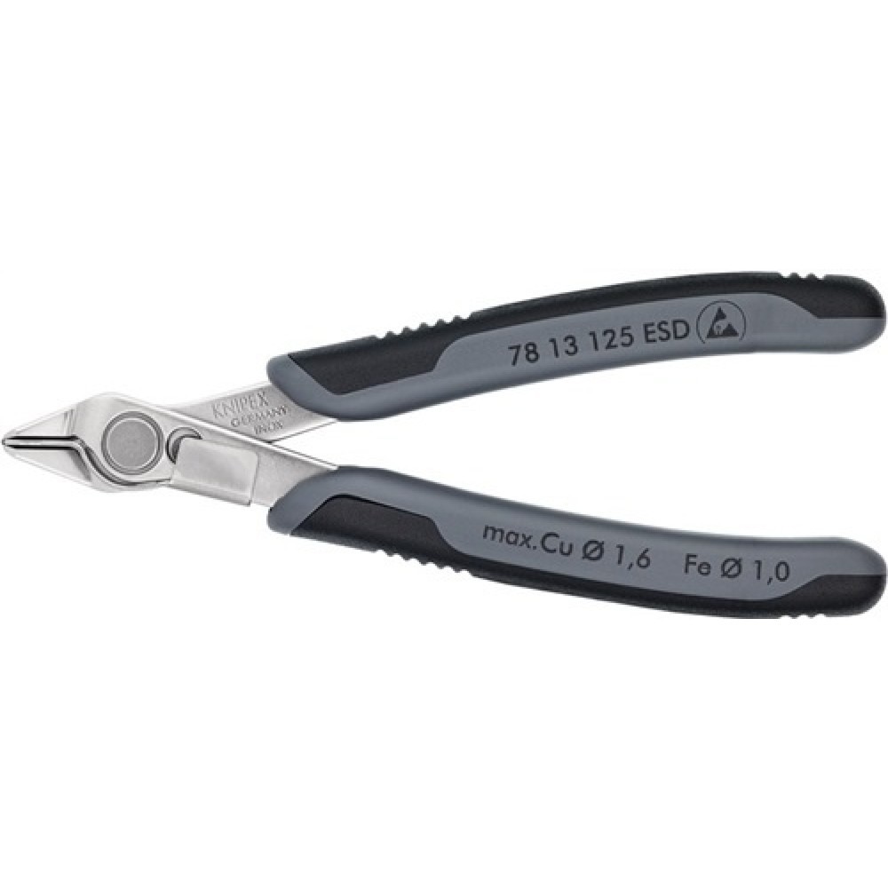 Produktabbildung: Elektron.Seitenschneider L.125mm spitz brün. ESD KNIPEX m.Drahtklemme