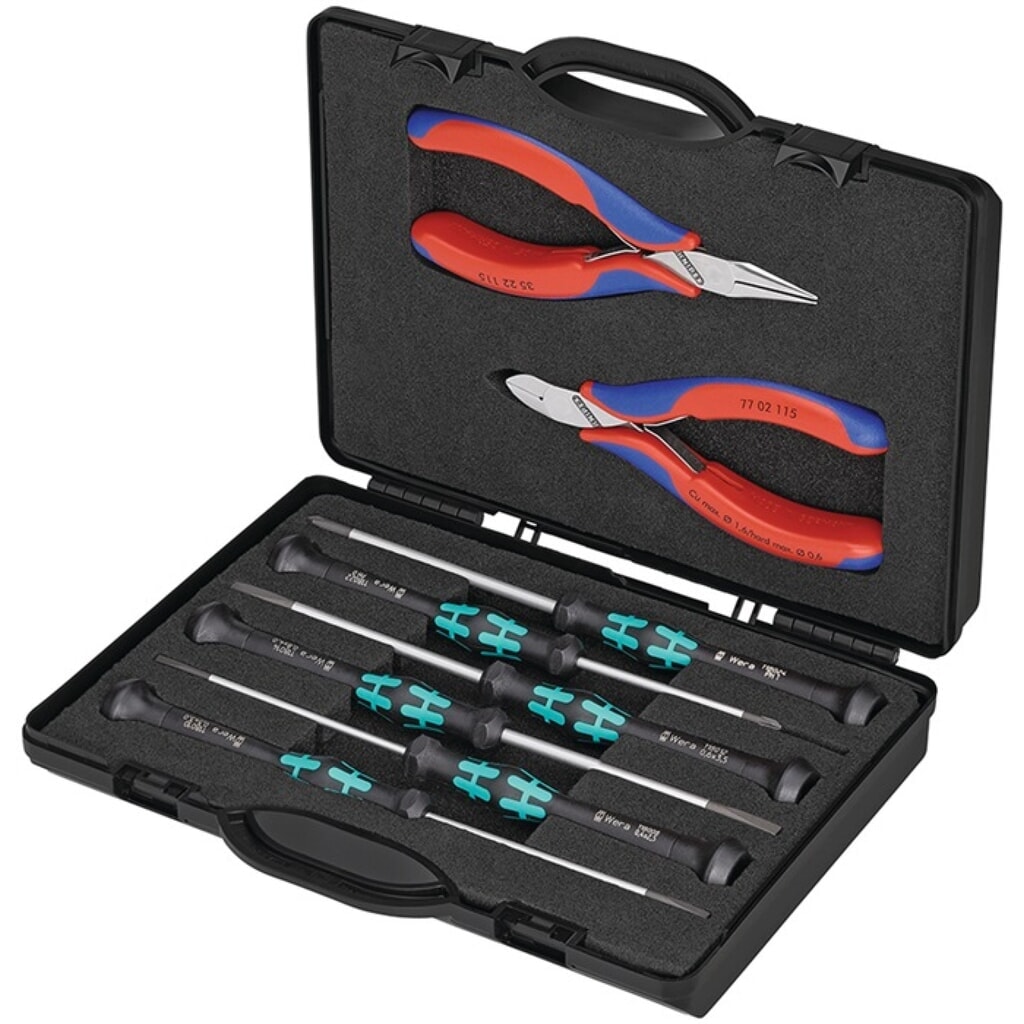 KNIPEX Elektronikwerkzeugsatz 8tlg.im Kunststoffkoffer Produktabbildung: KNIPEX Elektronikwerkzeugsatz 8tlg.im Kunststoffkoffer