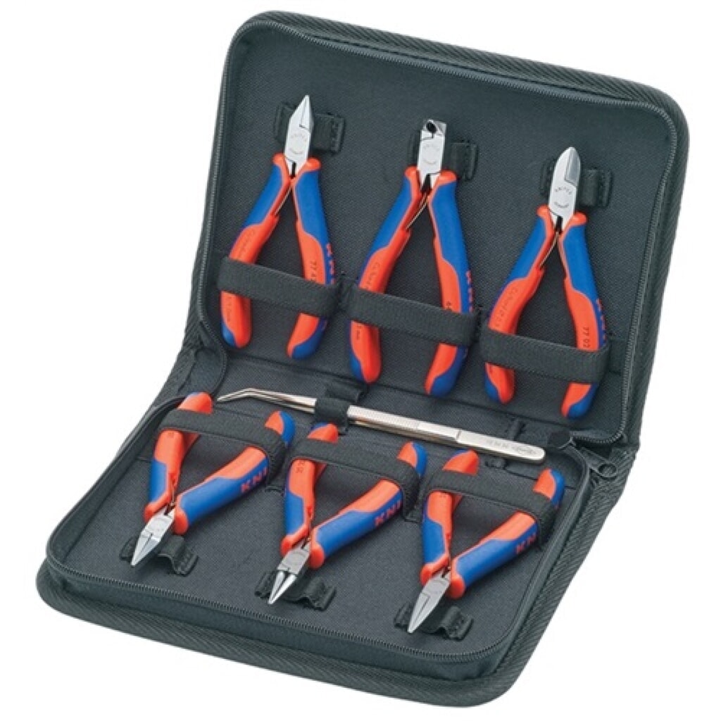 Elektronikzangensatz 7-tlg.6 Zangen,1 Präzisionspinzette KNIPEX Produktabbildung: Elektronikzangensatz 7-tlg.6 Zangen,1 Präzisionspinzette KNIPEX