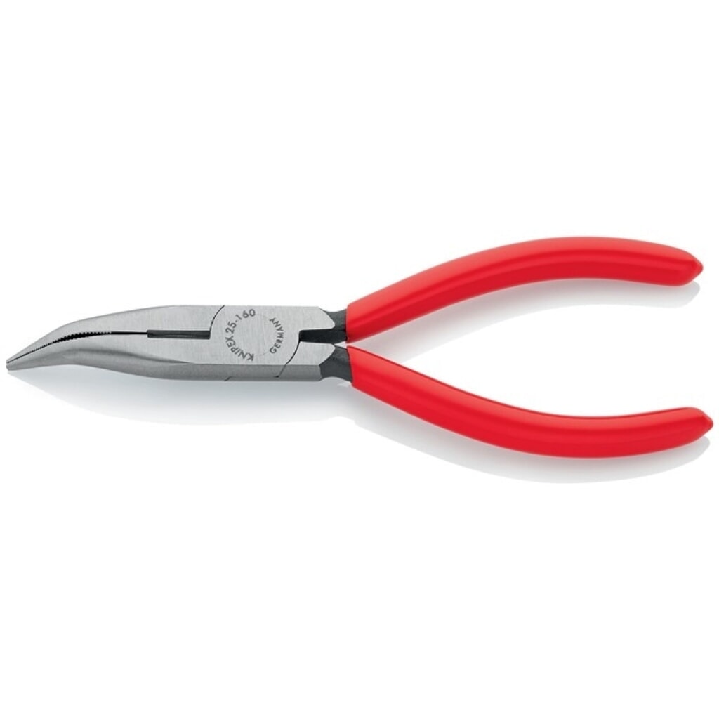 Knipex Flachrundzange, Länge 160 mm flach/rund 40° gewinkelt, poliert Kunststoffüberzug Produktabbildung: Knipex Flachrundzange, Länge 160 mm flach/rund 40° gewinkelt, poliert Kunststoffüberzug