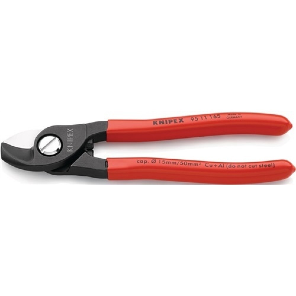 Produktabbildung: Kabelschere L.165mm max.28mm2 pol. m.Ku.-Überzug KNIPEX m.Klemmschutz