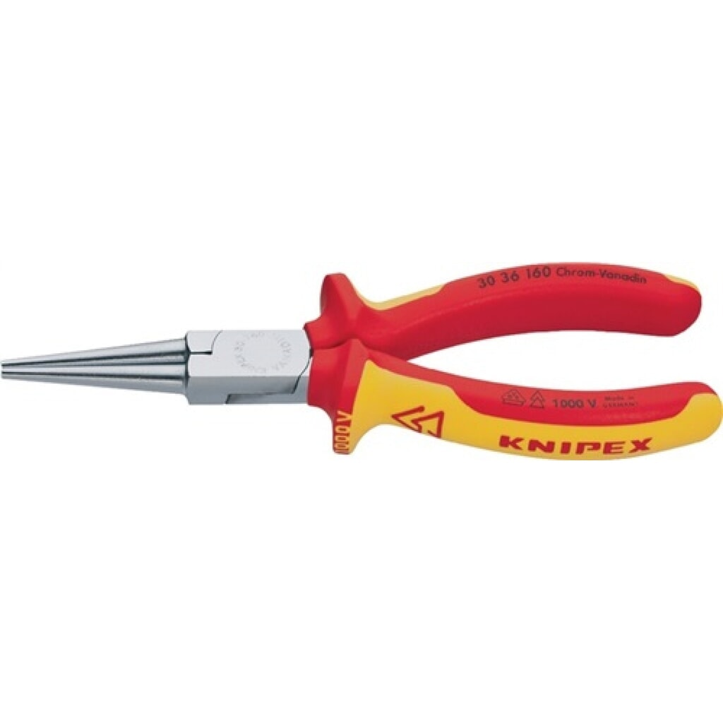 Langbeckzange Gesamt-L.160mm Form 3 Kopf verchr.lang,rd.VDE 2K-Hülle KNIPEX Produktabbildung: Langbeckzange Gesamt-L.160mm Form 3 Kopf verchr.lang,rd.VDE 2K-Hülle KNIPEX