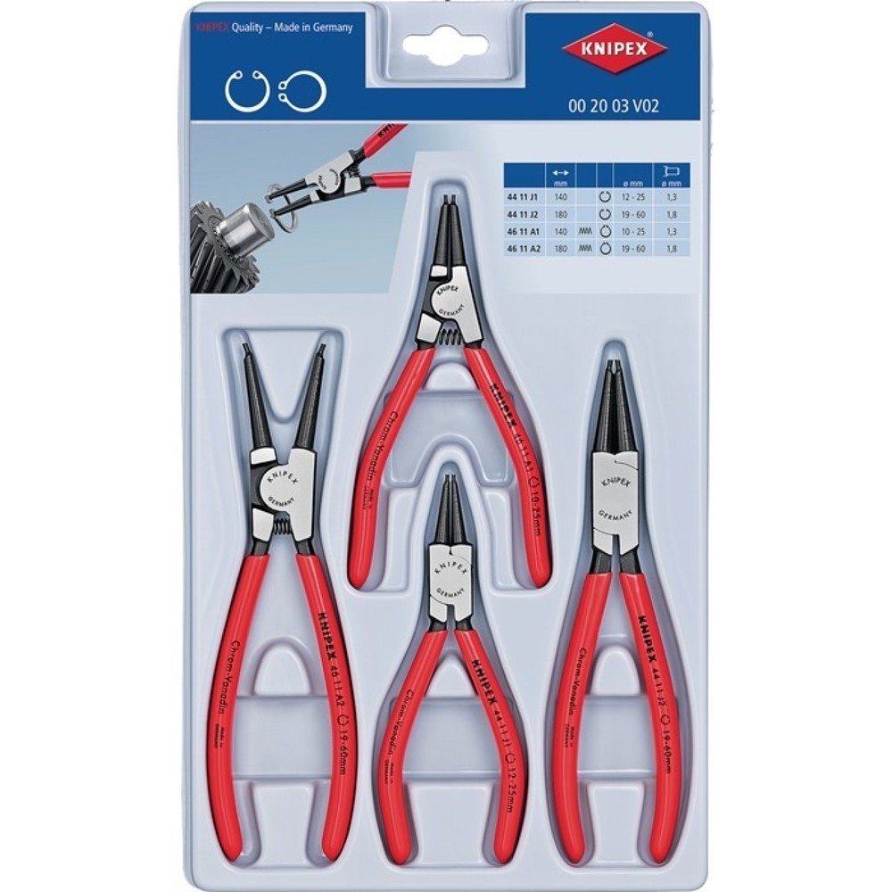 Produktabbildung: Knipex Sicherungsringzange, 4-teilig stabile Kunststoffverpackung, 10 - 60 mm