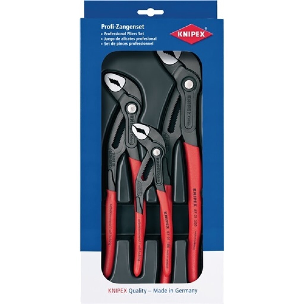 Zangensatz Cobra®-Paket Inh.3tlg.grau atramentiert Kunststofftiefziehteil KNIPEX Produktabbildung: Zangensatz Cobra®-Paket Inh.3tlg.grau atramentiert Kunststofftiefziehteil KNIPEX