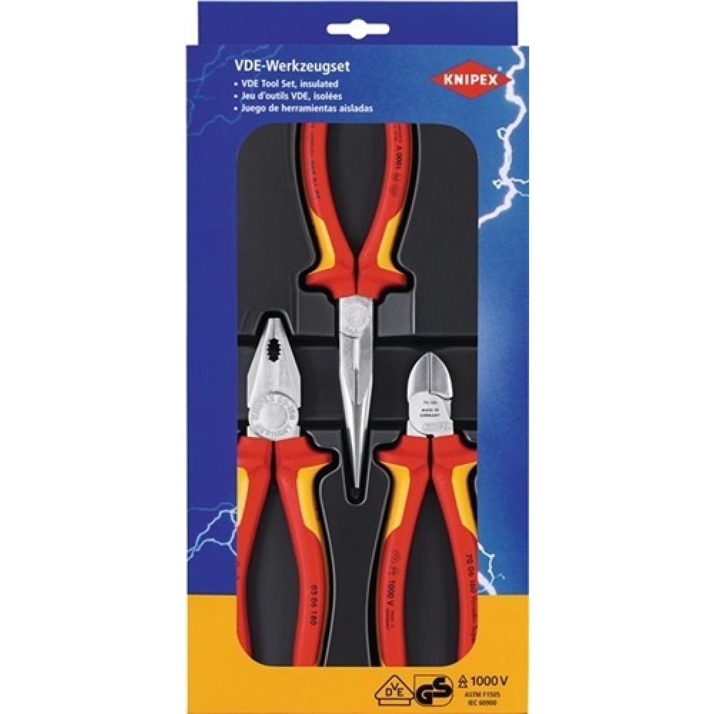 Produktabbildung: Zangensatz Elektro-Paket Inh.3tlg.VDE verchr.Kunststofftiefziehteil KNIPEX