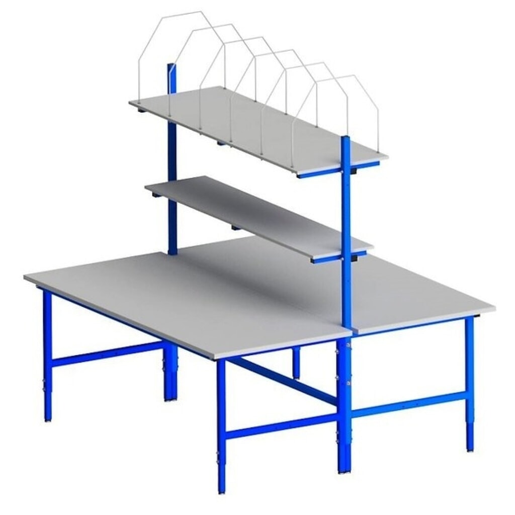 Produktabbildung: DAHMEN Manuell höhenverstellbarer Packtisch Classic, beidseitig, Komplett-Set, HxBxT 700-950 x 2.000 x 1.840 mm