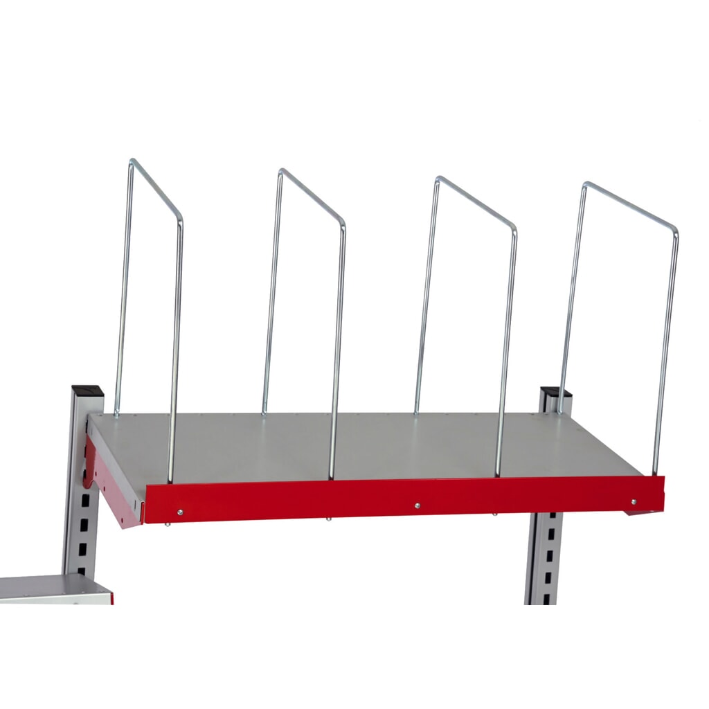 Produktabbildung Nr. 3: Rocholz Manuell höhenverstellbarer Packtisch FLEX, Aufbau mit Ablageböden und Fachteilern, HxBxT 690-960 x 2.000 x 800 mm