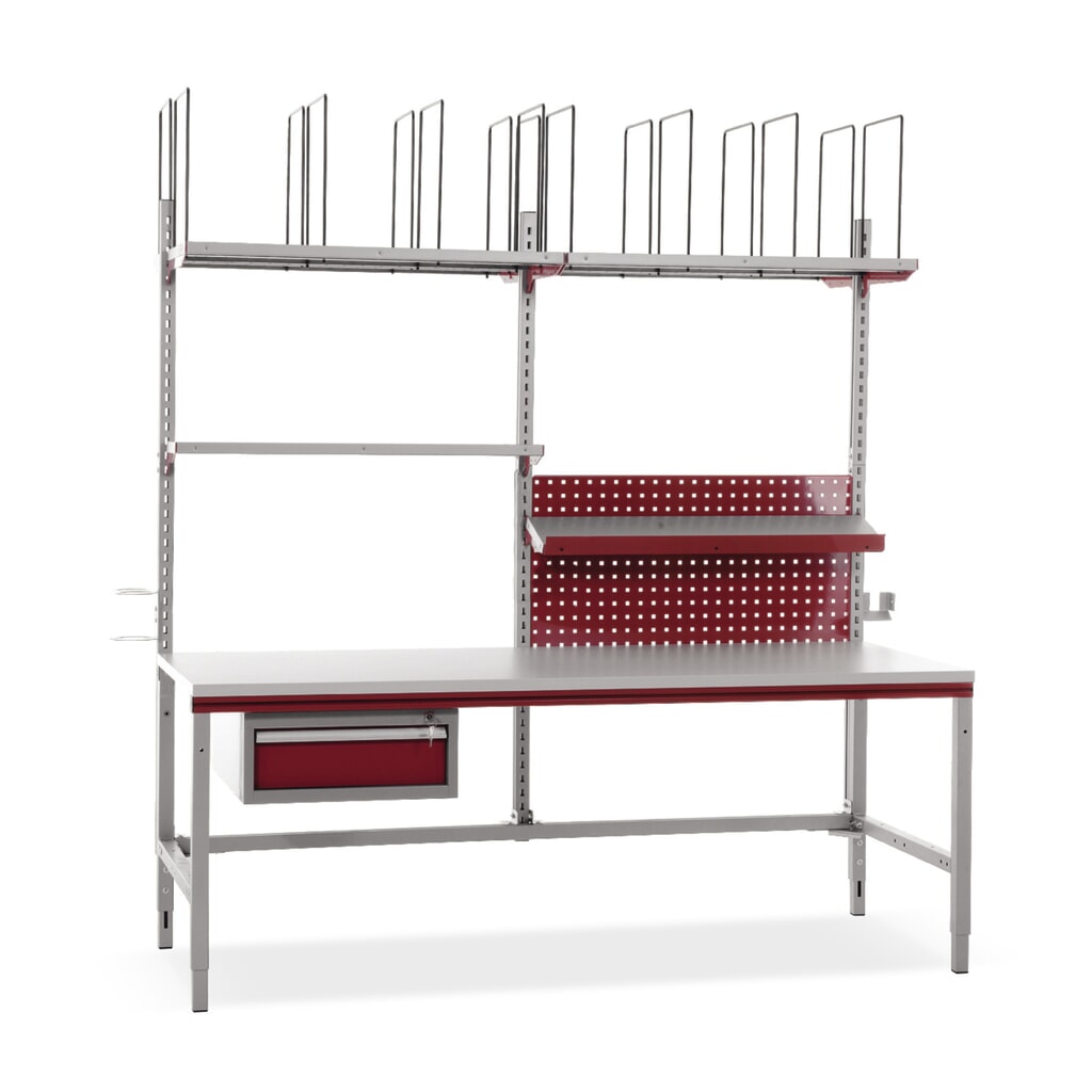 Produktabbildung: Rocholz Manuell höhenverstellbarer Packtisch FLEX+, mit großem Zubehörpaket, HxBxT 690-960 x 2.000 x 800 mm