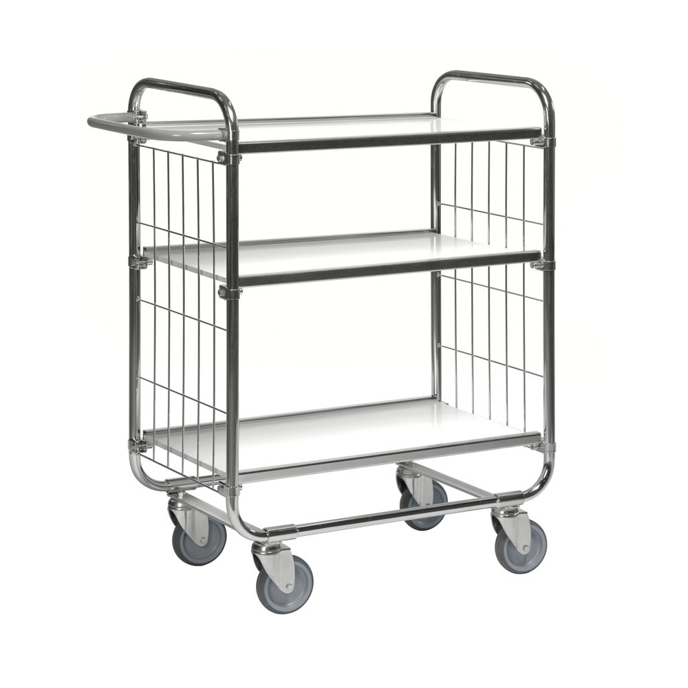 Produktabbildung: Kongamek Regalwagen, verzinkt, 2 Gitterwände, 3 laminierte Böden à 620 x 425 mm