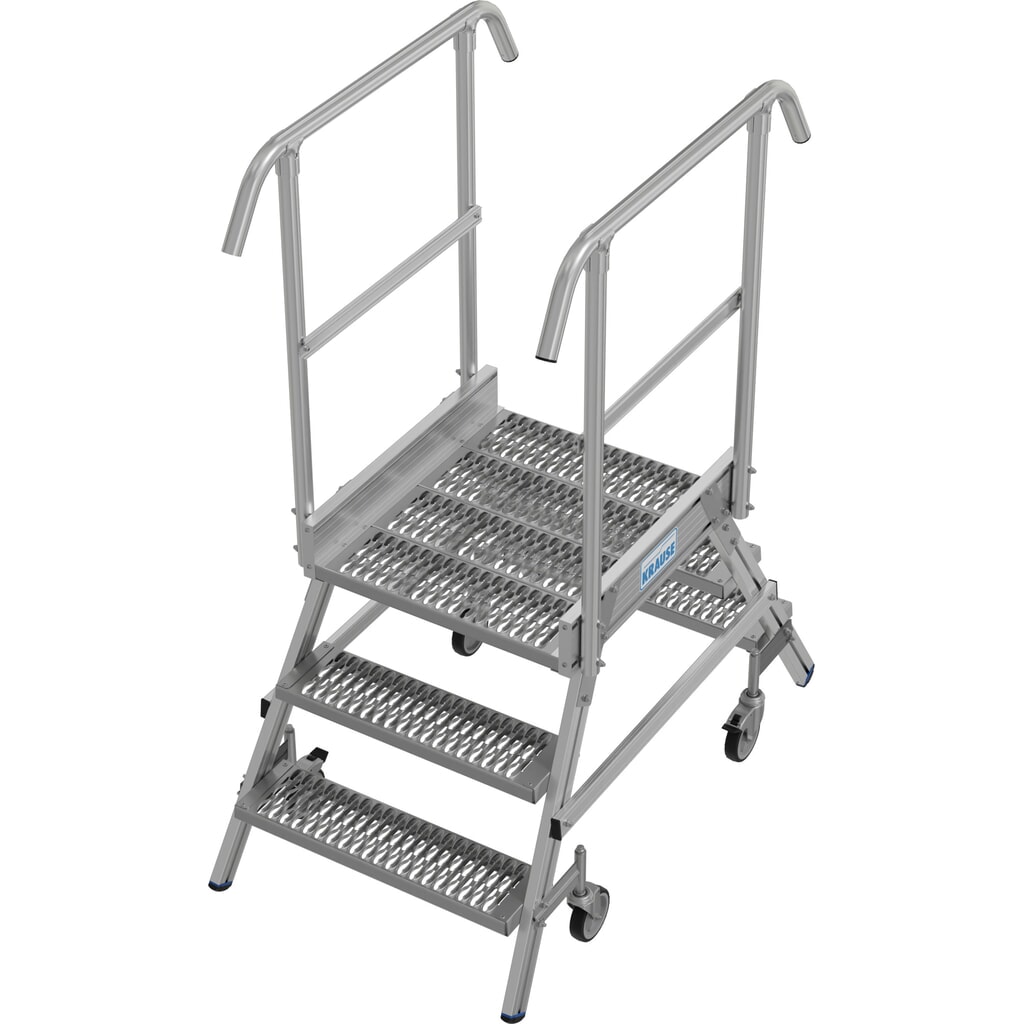 KRAUSE® STABILO fahrbare Podestleiter, beidseitig begehbar, Profilrost R13, 2 x 3 Stufen Produktabbildung: KRAUSE® STABILO fahrbare Podestleiter, beidseitig begehbar, Profilrost R13, 2 x 3 Stufen