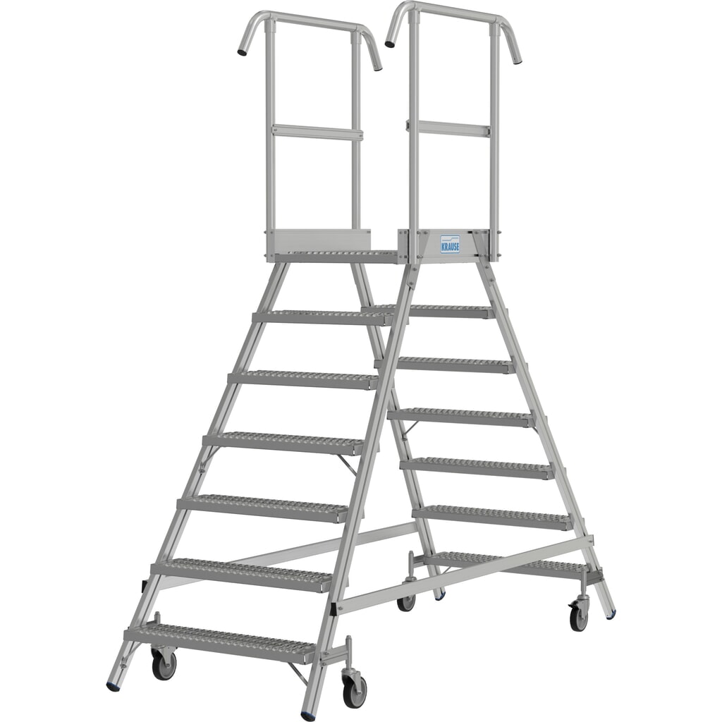 KRAUSE® STABILO fahrbare Podestleiter, beidseitig begehbar, Profilrost R13, 2 x 7 Stufen Produktabbildung Nr. 14: KRAUSE® STABILO fahrbare Podestleiter, beidseitig begehbar, Profilrost R13, 2 x 7 Stufen