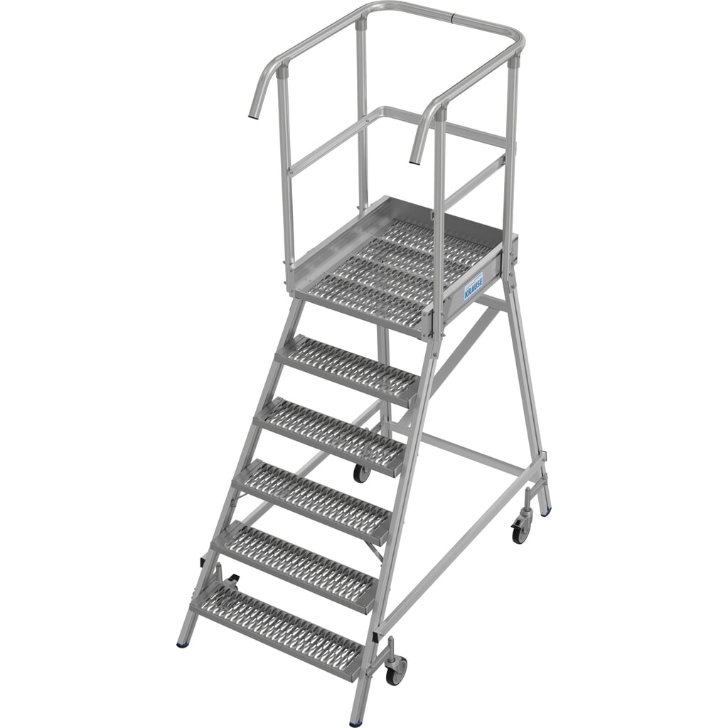 KRAUSE® STABILO fahrbare Podestleiter, einseitig begehbar, Profilrost R13, 6 Stufen Produktabbildung: KRAUSE® STABILO fahrbare Podestleiter, einseitig begehbar, Profilrost R13, 6 Stufen