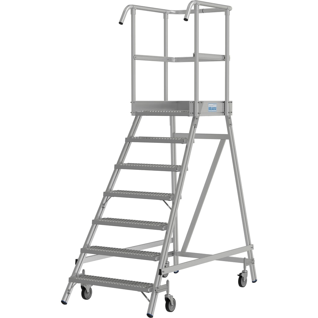 KRAUSE® STABILO fahrbare Podestleiter, einseitig begehbar, Profilrost R13, 7 Stufen Produktabbildung Nr. 2: KRAUSE® STABILO fahrbare Podestleiter, einseitig begehbar, Profilrost R13, 7 Stufen
