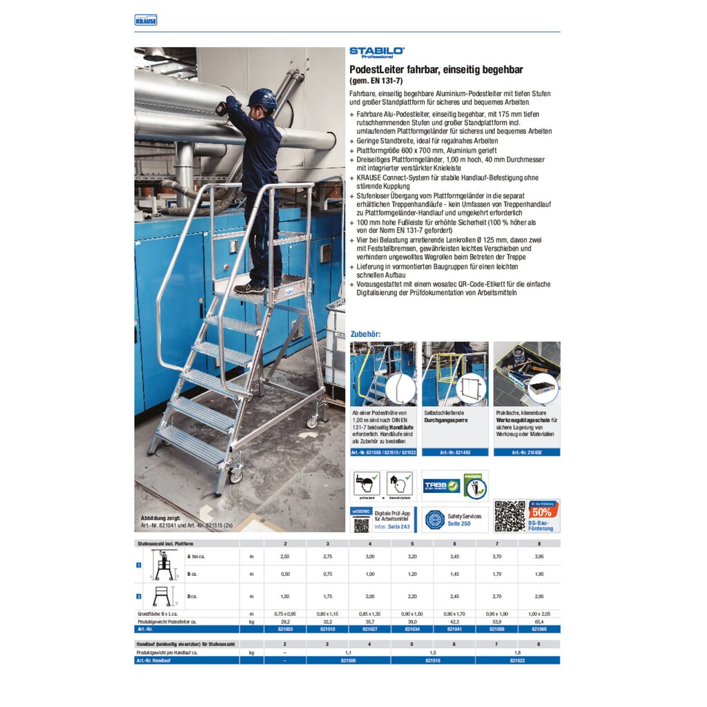 KRAUSE® STABILO Podesttreppe, 1-seitig, verfahrbar, Standhöhe 1,90 m Produktabbildung Nr. 8: KRAUSE® STABILO Podesttreppe, 1-seitig, verfahrbar, Standhöhe 1,90 m
