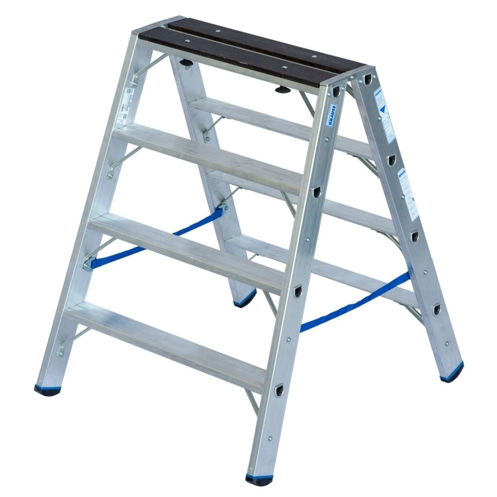 KRAUSE® STABILO Doppelleiter m. Holzaufl. 2x4 Stufen Produktabbildung: KRAUSE® STABILO Doppelleiter m. Holzaufl. 2x4 Stufen