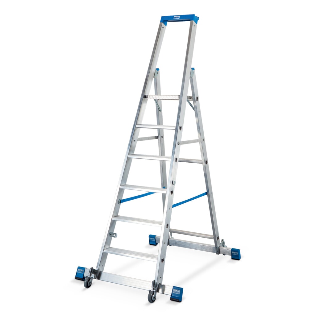 KRAUSE® Stufen-r Profi, 1-seitig begehbar, mit Traverse und Rollen, Standhöhe 1,40 m Produktabbildung Nr. 1: KRAUSE® Stufen-r Profi, 1-seitig begehbar, mit Traverse und Rollen, Standhöhe 1,40 m