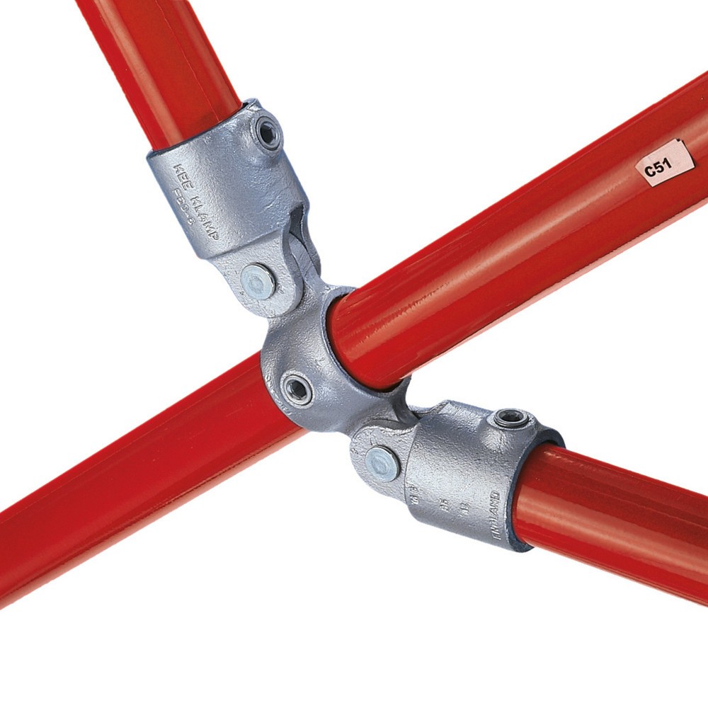 Produktabbildung: Kreuzverbinder mit 2 Gelenkabgängen, 1 Durchgang, Außen-Ø Rohr 33,7 mm