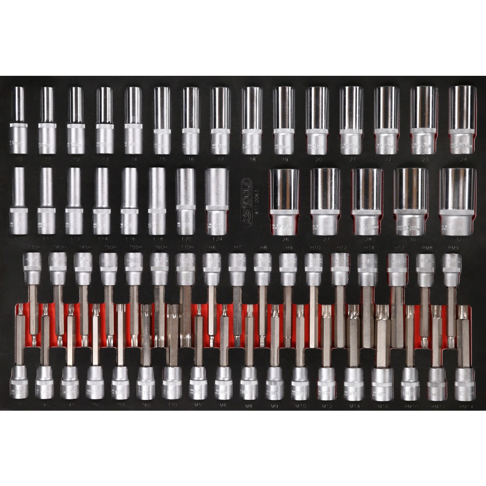 Produktabbildung: KS TOOLS 1/2'' Steckschlüssel- / und Bit-Stecknuss-Satz in Schaumstoffeinlage, 63-tlg