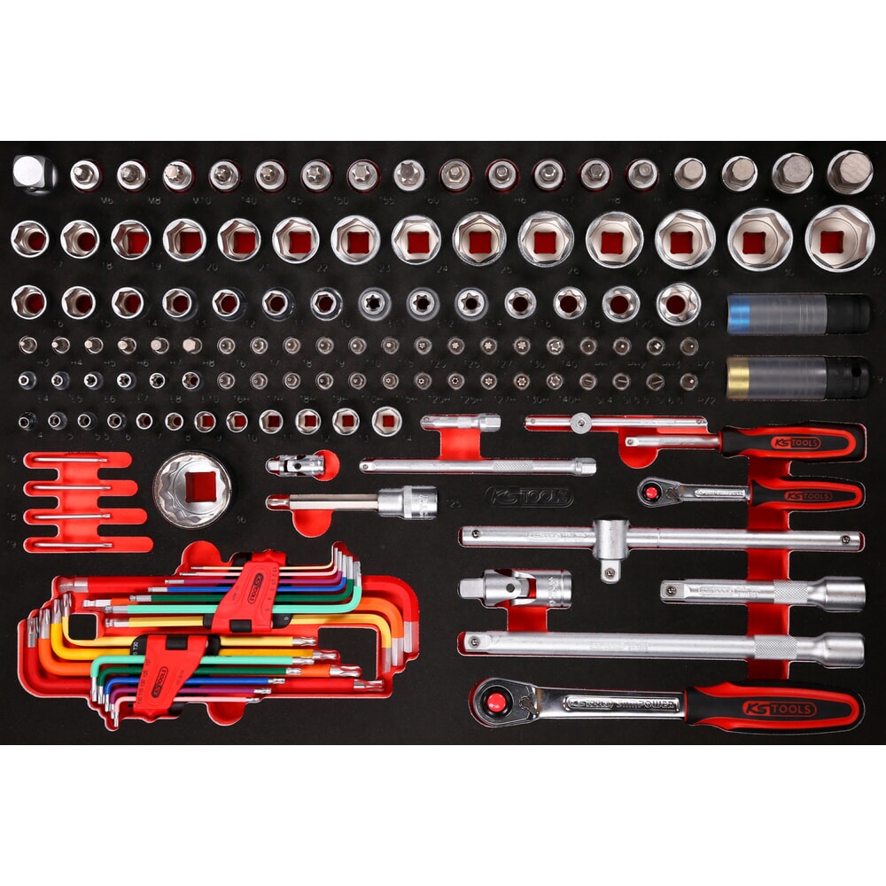 Produktabbildung: KS TOOLS 1/4'' + 1/2'' Steckschlüssel-Satz in Schaumstoffeinlage, 137-tlg