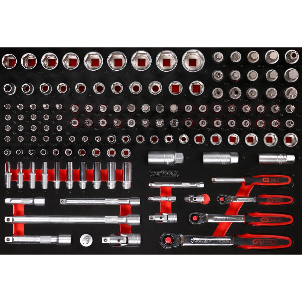 Produktabbildung: KS TOOLS 1/4'' + 3/8'' + 1/2'' Steckschlüssel-Satz in Schaumstoffeinlage, 139-tlg