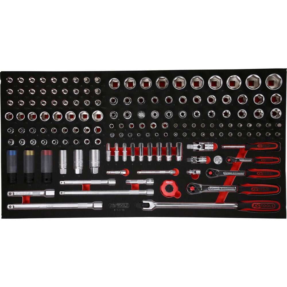 Produktabbildung Nr. 1: KS TOOLS 1/4'' + 3/8'' + 1/2'' Steckschlüssel-Satz in Schaumstoffeinlage, 156-tlg