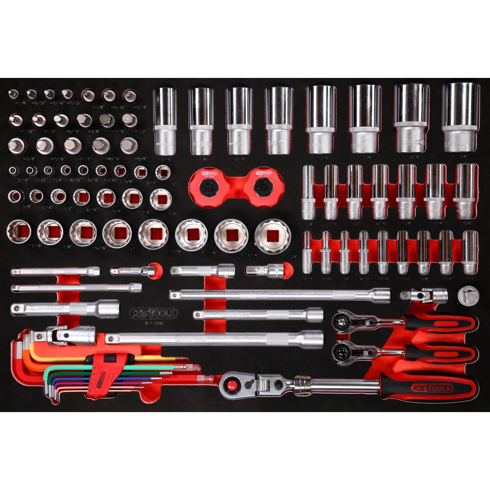 KS TOOLS 1/4'' + 3/8'' + 1/2'' Steckschlüssel-Satz in Schaumstoffeinlage, 92-tlg, Zoll Produktabbildung: KS TOOLS 1/4'' + 3/8'' + 1/2'' Steckschlüssel-Satz in Schaumstoffeinlage, 92-tlg, Zoll
