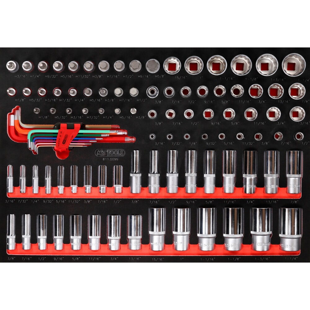 KS TOOLS 1/4'' + 3/8'' + 1/2'' Steckschlüssel-Satz in Schaumstoffeinlage, 99-tlg, Zoll Produktabbildung: KS TOOLS 1/4'' + 3/8'' + 1/2'' Steckschlüssel-Satz in Schaumstoffeinlage, 99-tlg, Zoll