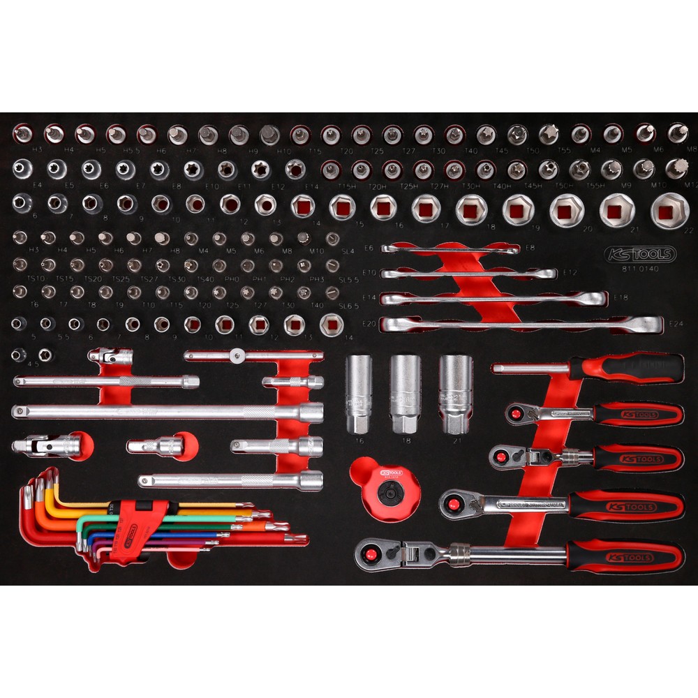 Produktabbildung Nr. 1: KS TOOLS 1/4'' + 3/8'' Steckschlüssel-Satz in Schaumstoffeinlage, 140-tlg