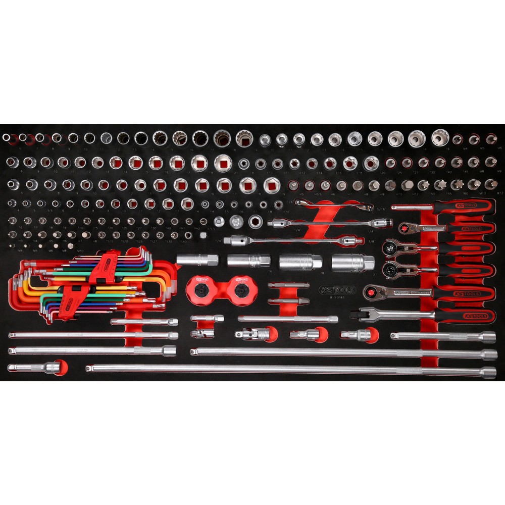 Produktabbildung: KS TOOLS 1/4'' + 3/8'' Steckschlüssel-Satz in Schaumstoffeinlage, 183-tlg
