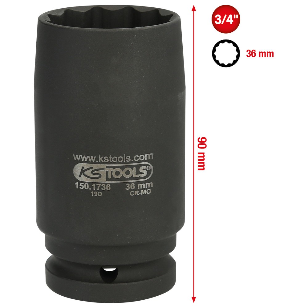 Produktabbildung Nr. 4: KS TOOLS 3/4" 12-kant-Antriebswellen-Kraftstecknuss, dünnwandig, 36mm