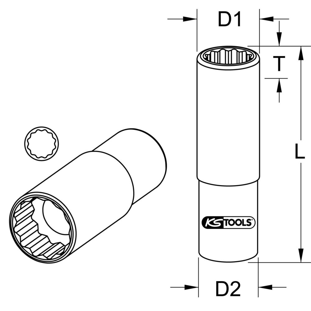 Produktabbildung: KS TOOLS 1/4" 12-kant-Stecknuss, lang, 8mm