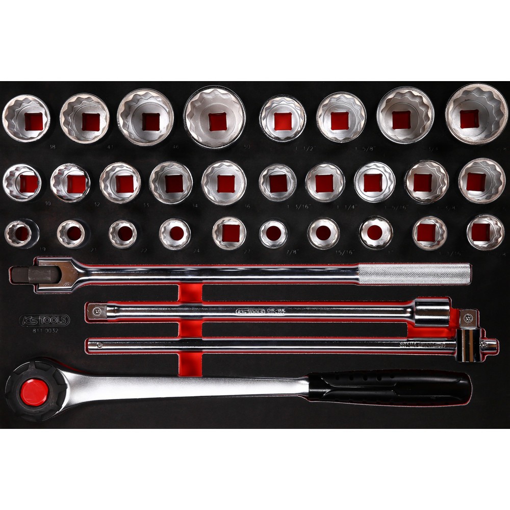 Produktabbildung: KS TOOLS 3/4'' Steckschlüssel-Satz in Schaumstoffeinlage, 32-tlg