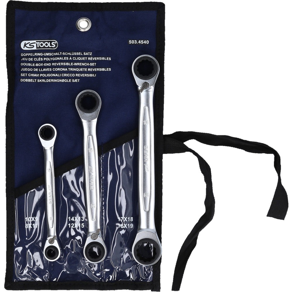 Produktabbildung: KS TOOLS 4 in 1 GEARplus umschaltbar Doppel-Ratschenringschlüssel-Satz, 3-tlg