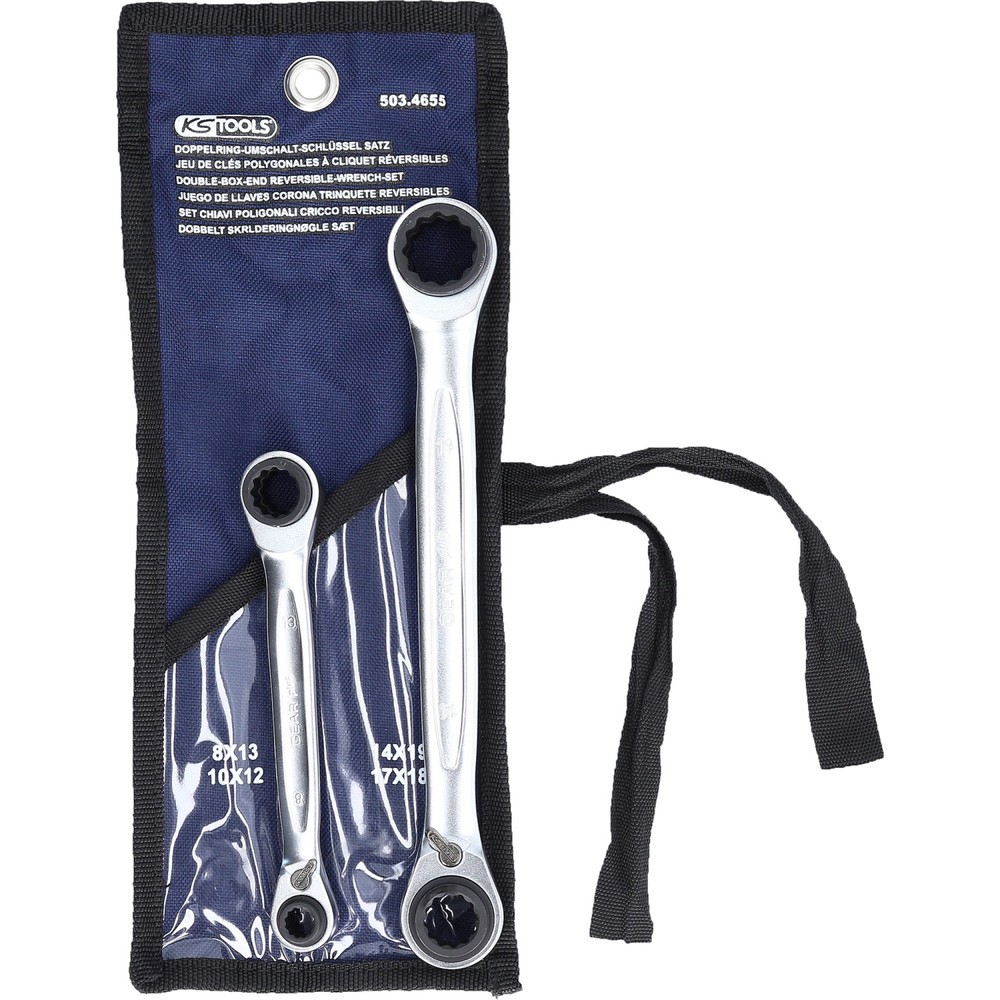 Produktabbildung: KS TOOLS 4 in 1 GEARplus umschaltbar Doppel-Ratschenringschlüssel-Satz, 2-tlg 8-19mm