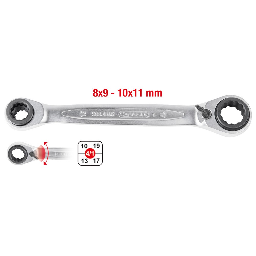 Produktabbildung Nr. 3: KS TOOLS 4 in 1 GEARplus® Doppel-Ratschenringschlüssel, umschaltbar, 8x9x10x11mm