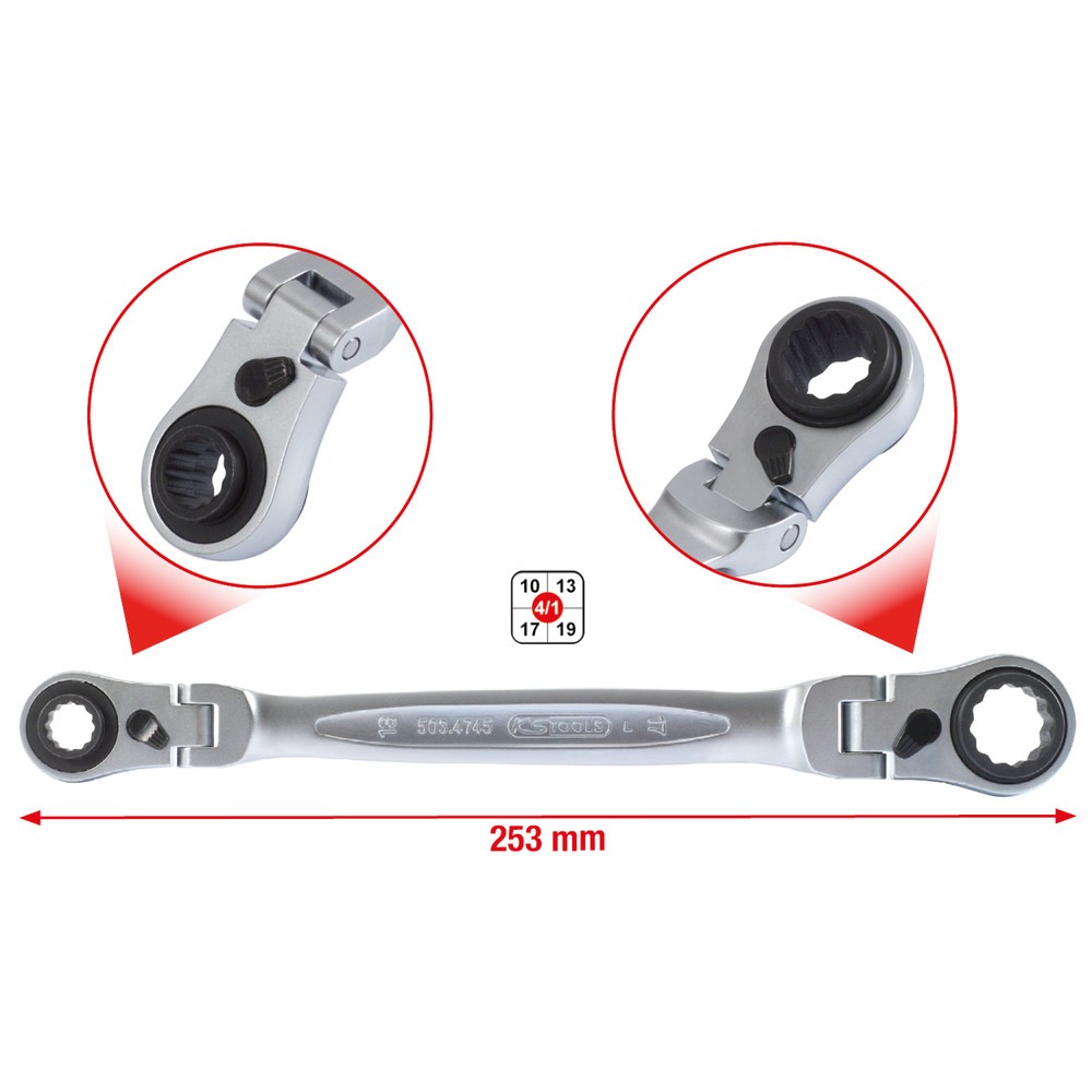 Produktabbildung Nr. 4: KS TOOLS 4 in 1 GEARplus umschaltbar Gelenk-Doppel-Ringschlüssel, 10x13-17x19mm