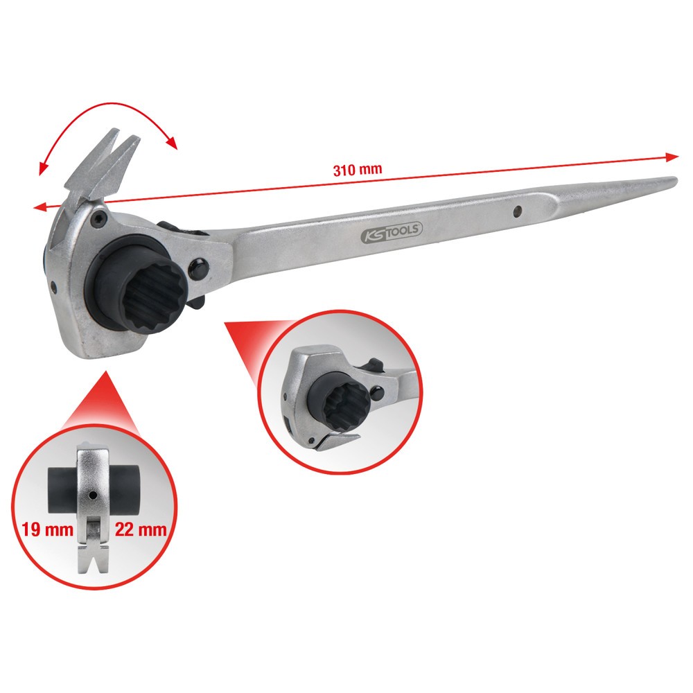 Produktabbildung Nr. 2: KS TOOLS 4 in 1 Gerüstbauschlüssel, 19x22mm