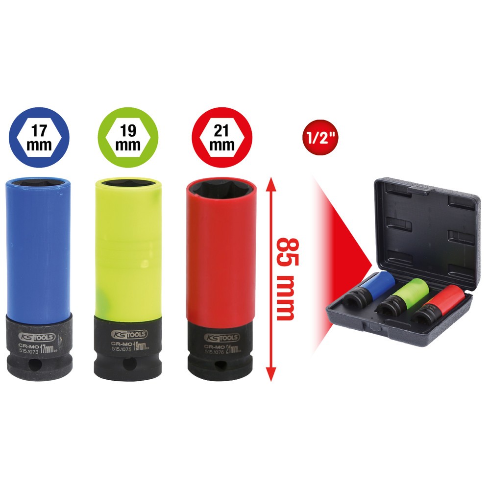 Produktabbildung Nr. 3: KS TOOLS 1/2" Alu-Felgen Kraft-Stecknuss-Satz robust, 3-tlg