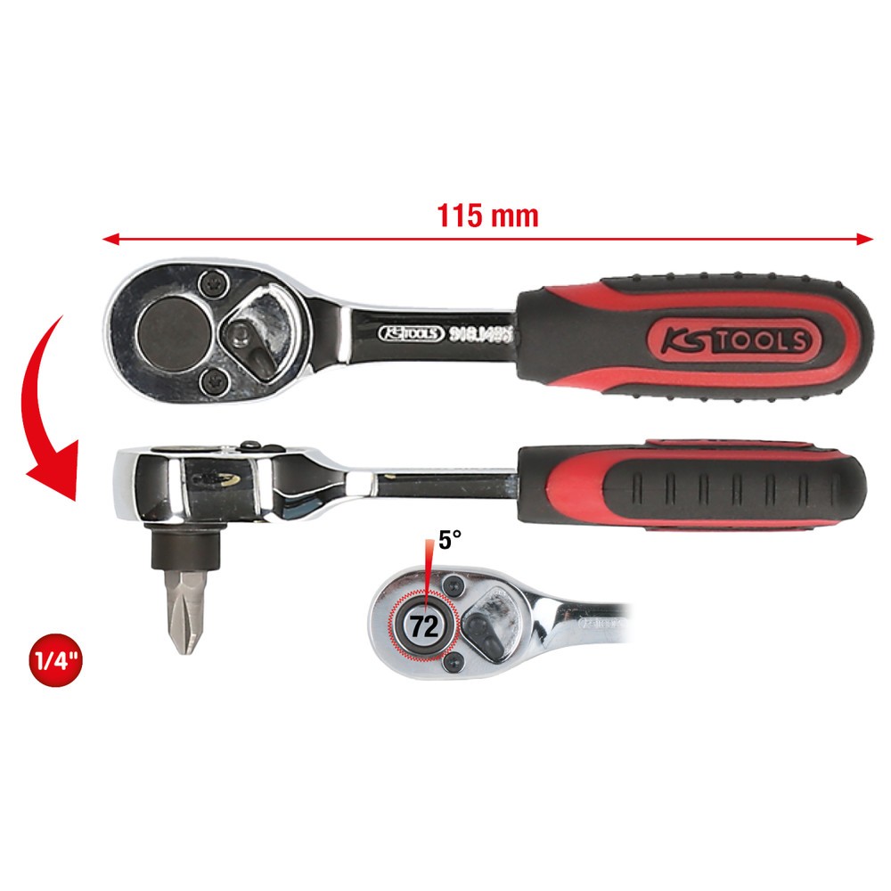 Produktabbildung Nr. 2: KS TOOLS 1/4" CHROMEplus Bit-Umschaltknarre, 115mm