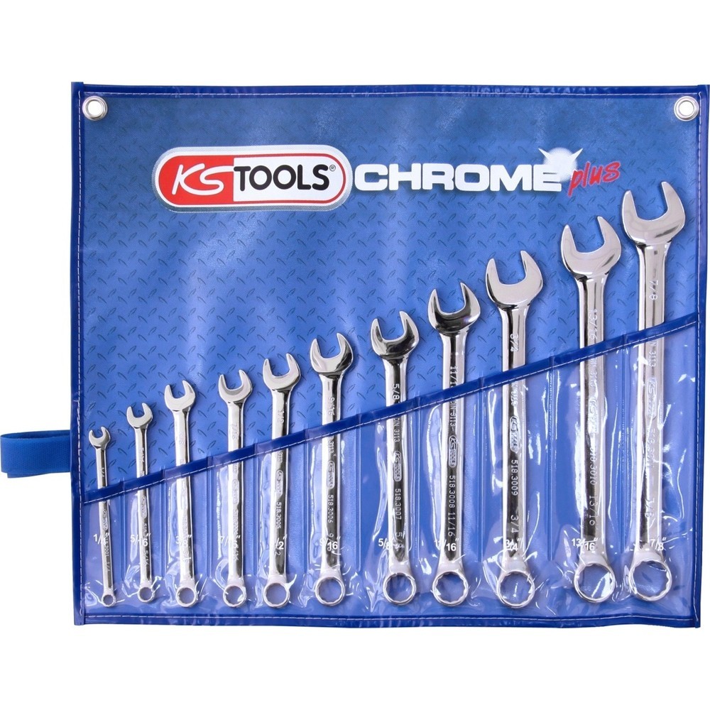 Produktabbildung: KS TOOLS CHROMEplus Ringmaulschlüssel-Satz, abgewinkelt, 11-tlg Zoll