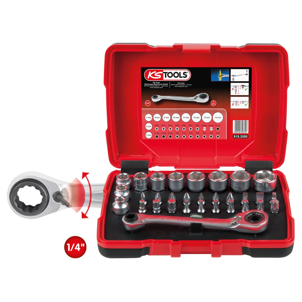 Produktabbildung Nr. 5: KS TOOLS 1/4" + 11 mm Durchgangs-Steckschlüssel- und Bit-Satz, 31-tlg