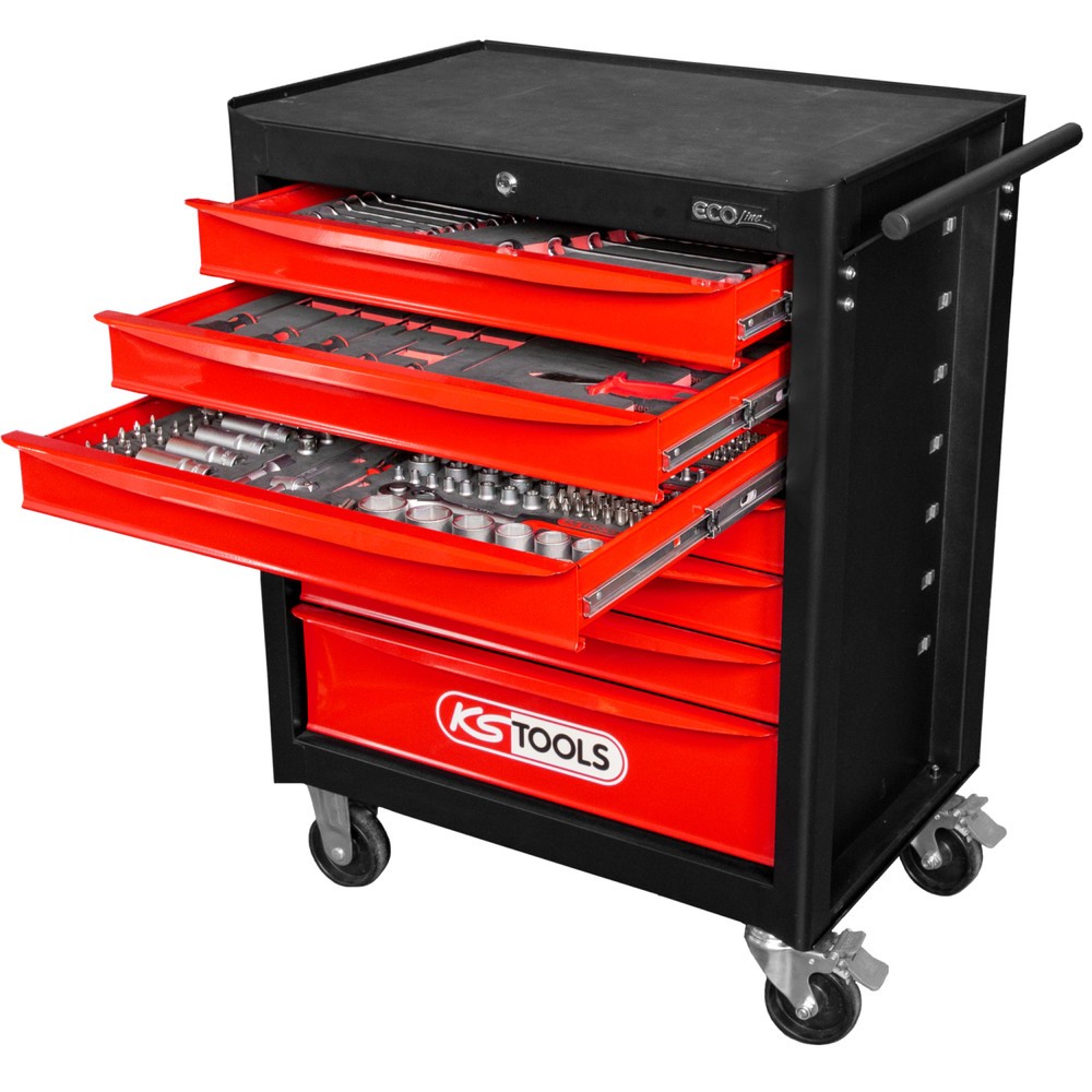Produktabbildung Nr. 10: KS TOOLS ECOline SCHWARZ/ROT Werkstattwagen mit 7 Schubladen und 215 Premium-Werkzeugen