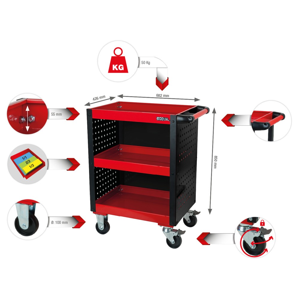 Produktabbildung Nr. 3: KS TOOLS ECOline Werkstatt-Servicewagen mit Lochplattenverkleidung