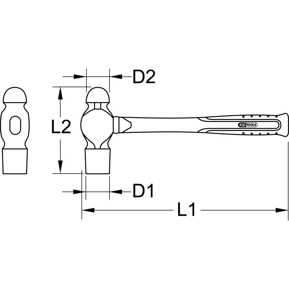 Produktabbildung: KS TOOLS EDELSTAHL Schlosserhammer mit Fiberglasstiel, 440g