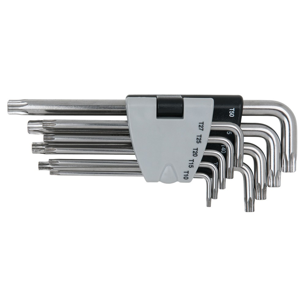 Produktabbildung: KS TOOLS EDELSTAHL Torx-Winkelstiftschlüssel mit Bohrung, lang, 9-tlg